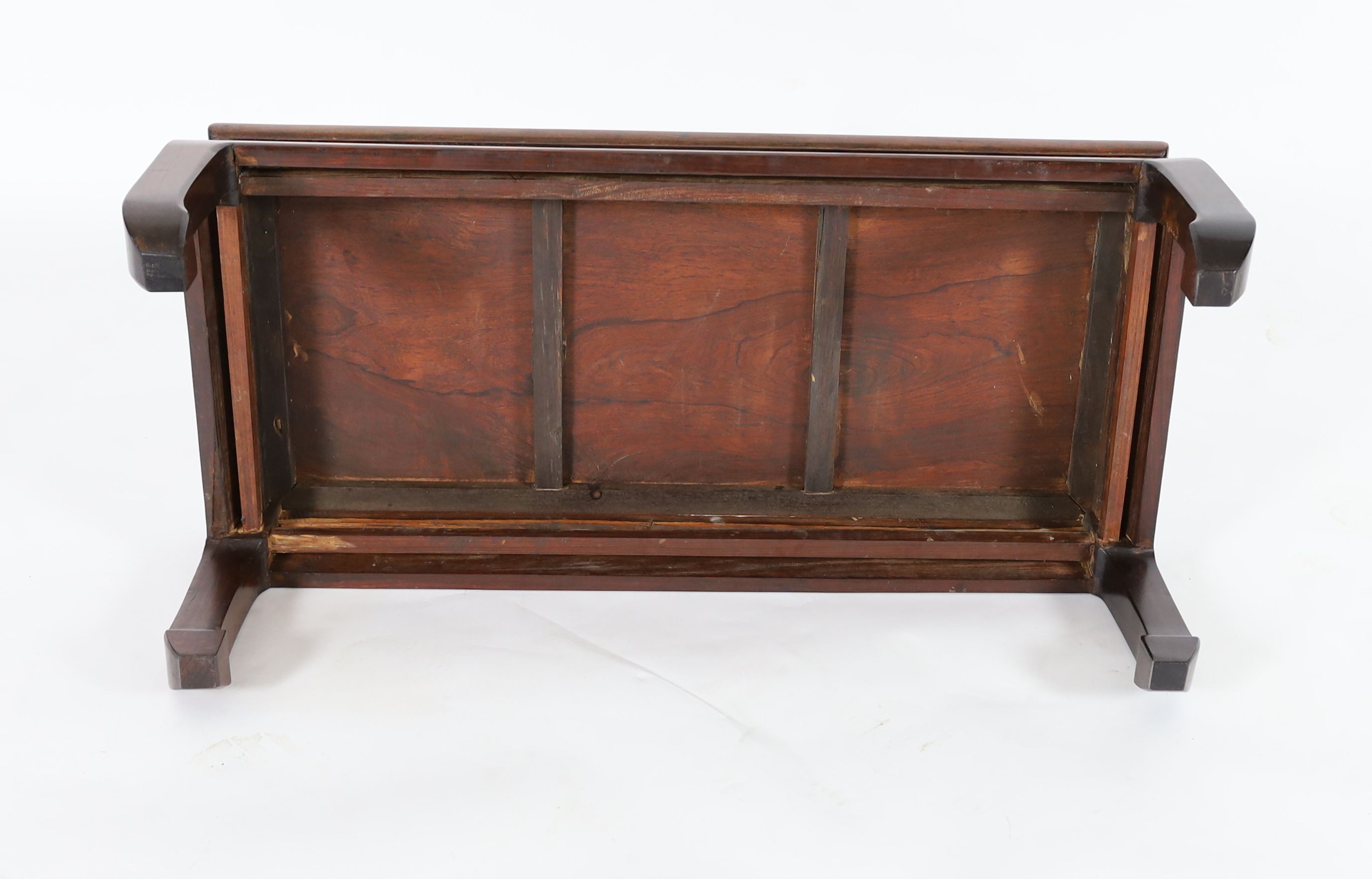 A small Chinese huanghuali Kang table, late Qing dynasty, 93cm long, 45.5cm wide, 33.5cm high, old repairs